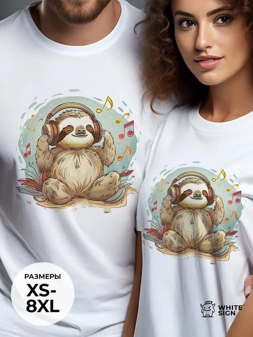 Oversized cotton T-shirt with Sloth s Music print L