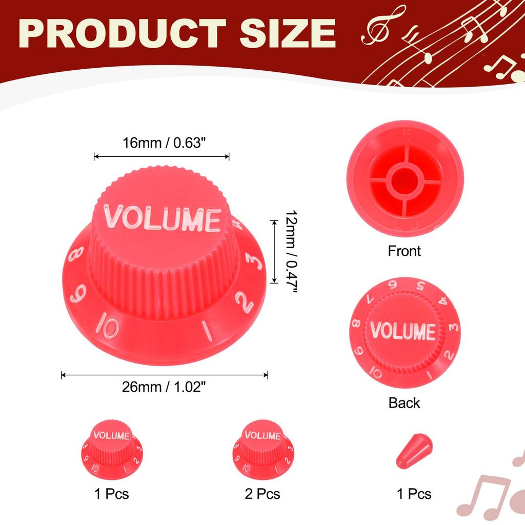 Uxcell Set Guitar Control Plastic Hat Volume Tone Control Knobs 2 Tone 1 Switch Replacement Parts for Type Electric Guitars and Pink White 3-Piece