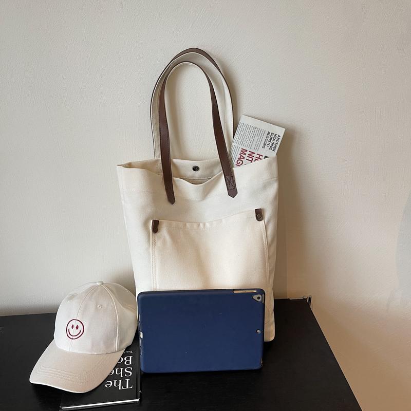 Canvas Bag Solid Color Large Capacity Student Handbag Women's Shoulder Bag Underarm Bag