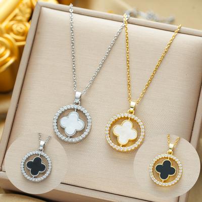 New Shell Rotating Four-leaf Flower Pendant Clavicle Chain Versatile Light Luxury Niche Design Necklace
