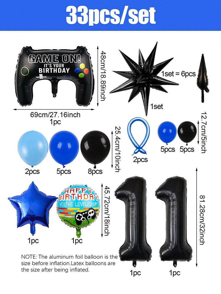 1set Video Game Theme Number Birthday Set Game Controller Balloons Black 1-15 Number Balloons Gamer Kids Birthday Party Decors