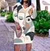 Women Plus Size V Neck Long Sleeve Abstract Leaf Printed Straight Dress