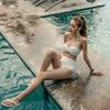 Bikini swimsuit women ins wind vacation sexy straps three-point high-waisted split-type hot spring swimsuit