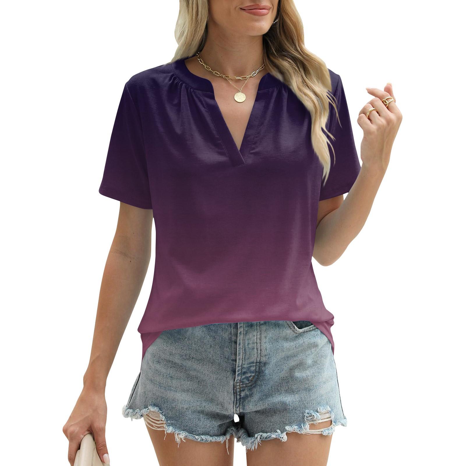 Женские летние топы с короткими рукавами и V-образным вырезом — фото 9