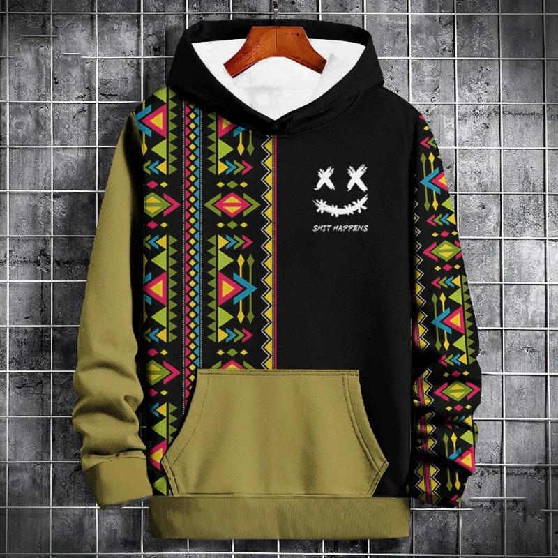 Neues Herren-Kapuzensweatshirt Smile Color Block Muster 3D-Druck Frühling und Herbst Neutral Mode Hip Hop Oversized Hoodie Tops