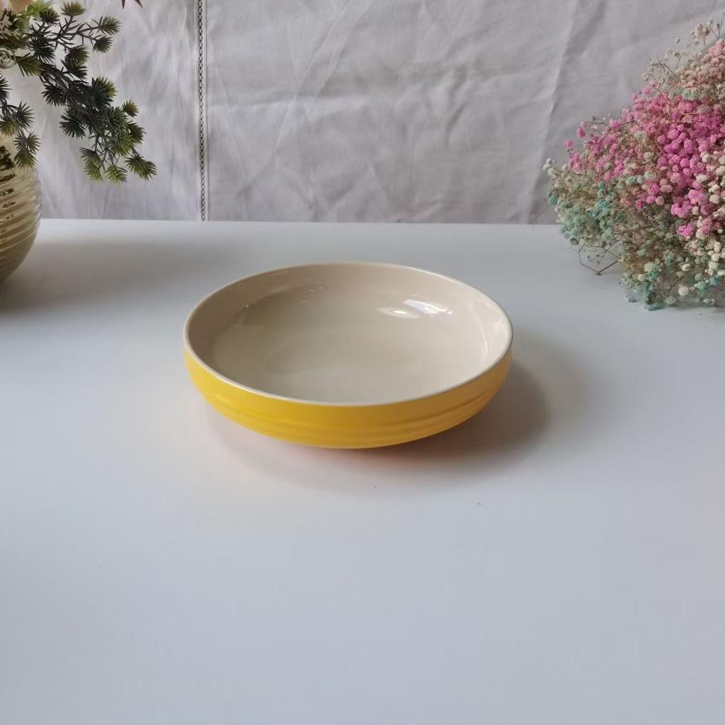 French 8-inch Deep Disc Stir Fried Vegetables Plate 20cm Diameter Height 5.5cm Dish Household Tableware