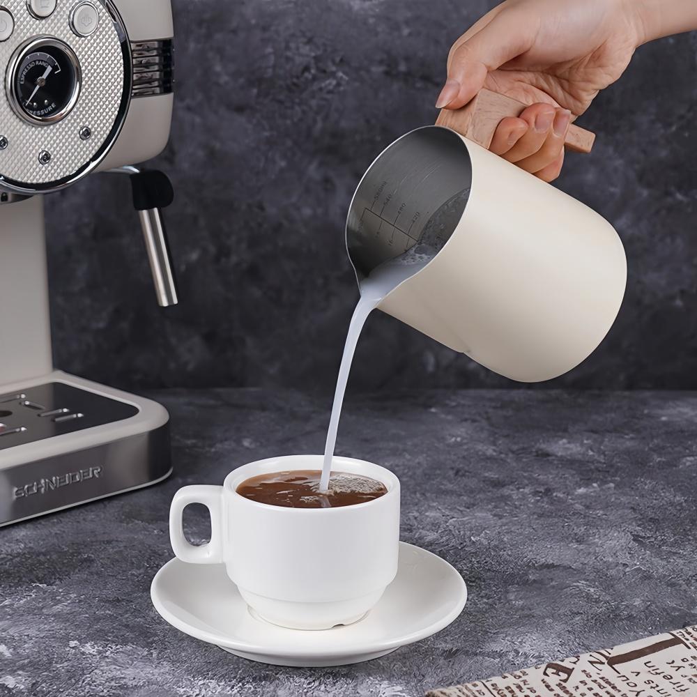 Coffee Milk Frothing Pitcher Jug Anti-scald Wood Grain Handle 304 Stainless Steel Precision Scale Professional Coffee Utensils