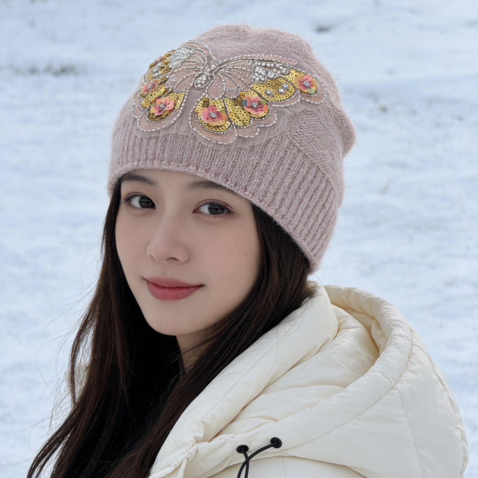 Women s Hats Double-layer Warm Autumn Winter New Women s Knitted Thickened Winter Fashion Hat Versatile Butterfly Hat 54-61cm