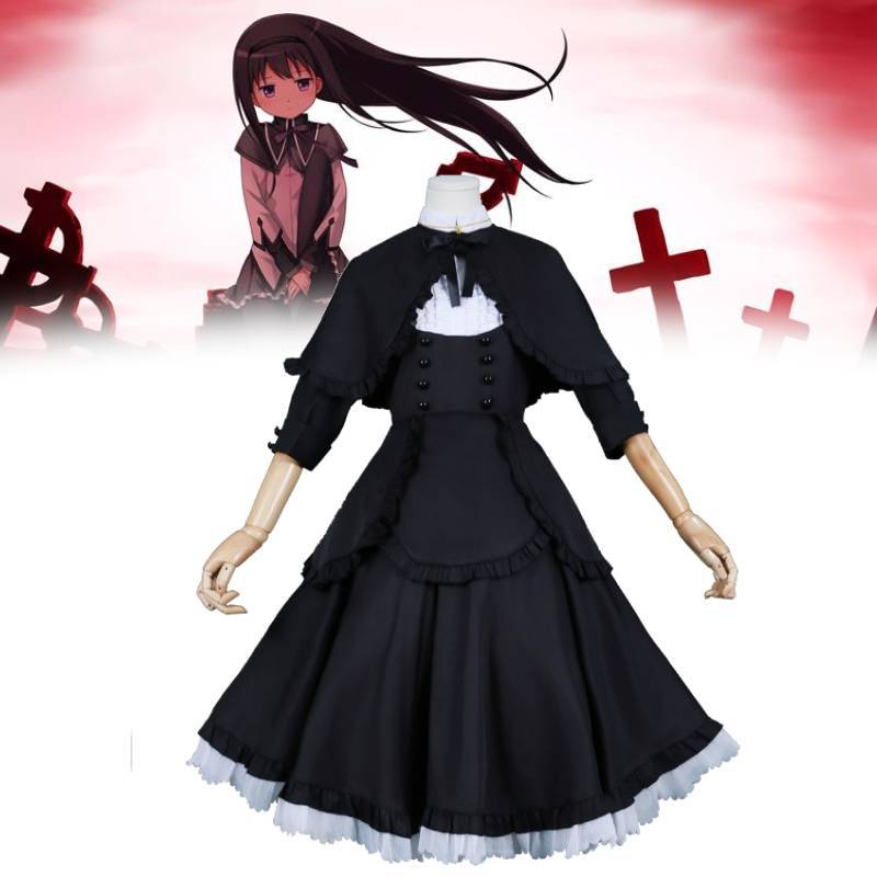 Puella Magi Madoka Magica Akemi Homura Cosplay Dress With Polyester Fabric For Anime Role Play