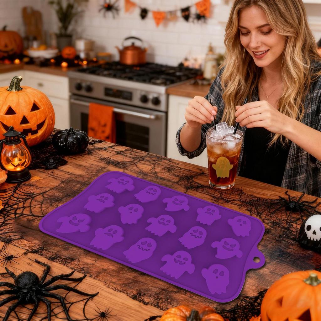Halloween Candy Molds Halloween Silicone Molds For Baking 15-Cavity Food Grade Homemade Moulds For Jelly Treat Ice Cubes Cake