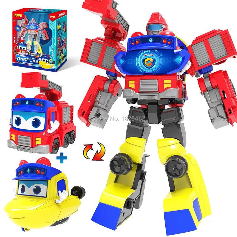 Robot Transformabil 2 ÎN 1 GGBOND Gogo Bus în Mașină Figurine de Acțiune Deformare Ambulanță/Poliție/Pompier Jucării cu Alunecare pentru Copii Cadou