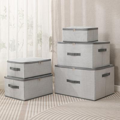 Foldable Nonwoven Storage Box Striped Pattern Collapsible Carry Handle Clothes Organizer Moth Proof Moisture Resistant Large Capacity Space Saving