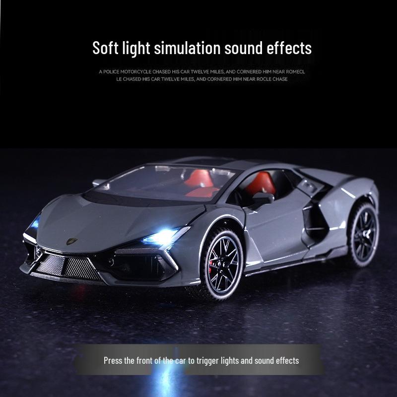 1:32 Lamborghini Revuelto Sports Car Model - Alloy, Scissor Doors, Sound & Light, Pull-back Simulation.