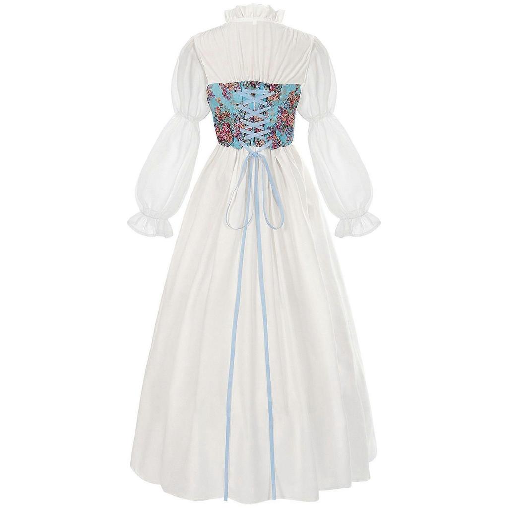 Court Style Retro Floral Maxi Dress Medieval Victorian Era Clothing