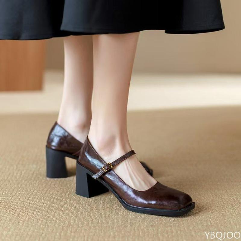 Vintage Square Toe Women Shoes Fashionable versatile Shallow mouth Spring Autumn Elegant minimalist square head Pumps Shoes