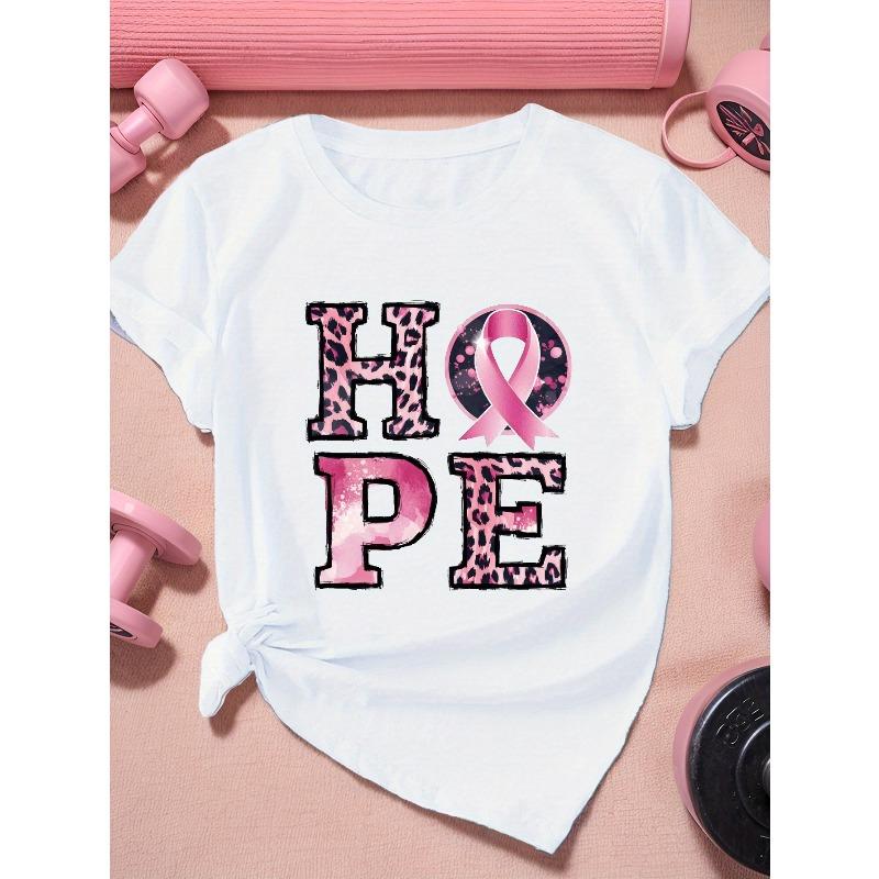 Women's Plus Size HOPE Pink Ribbon Graphic Casual Short Sleeve Tee