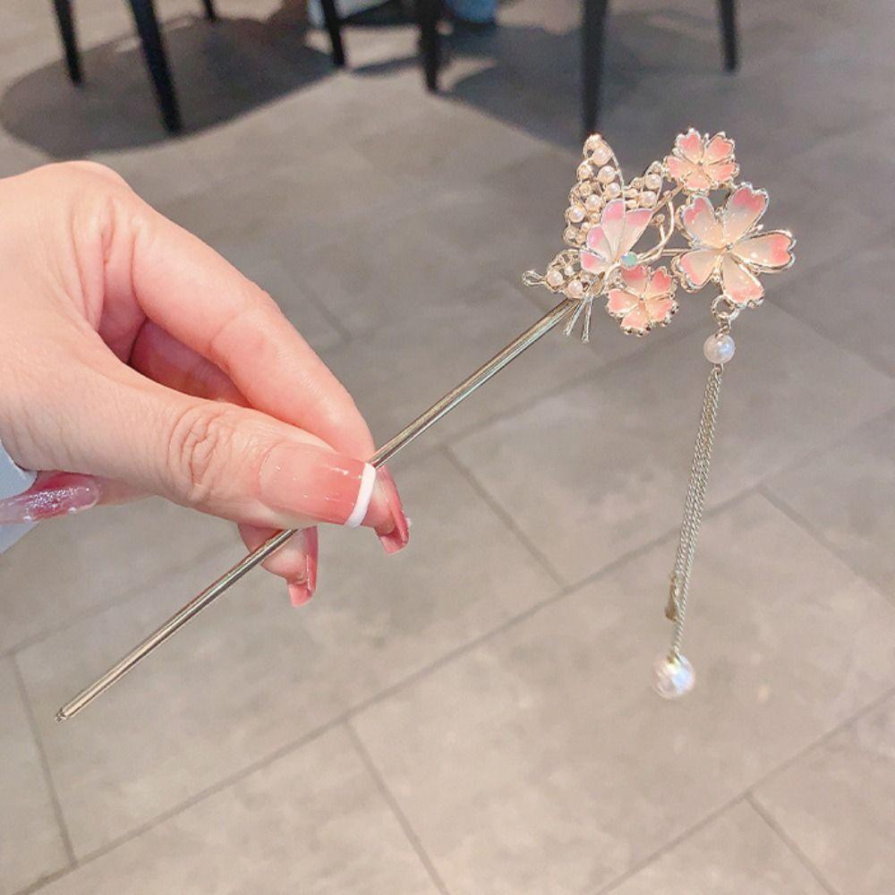 Chinese Style Cherry Blossom Hair Sticks Vintage Hair Clips Creative Flower Hairpin  Hanfu