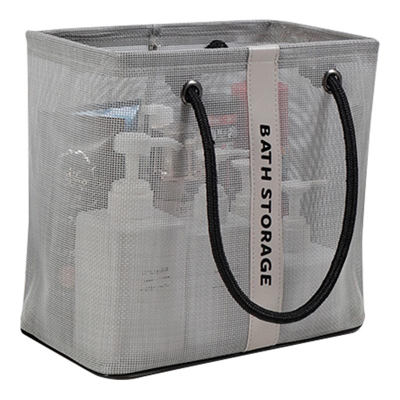 

Polyester Fiber Mesh Shower Bag Tote Handbag Bath Shampoo Organizer (Long Type) Grey