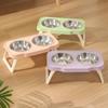 Double Bowls Pet High Footed Bowl Non-Slip Pet Water Feeder Container  Dog Accessories