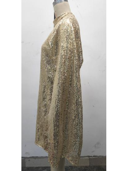 2025 Frühling Europäisches & Amerikanisches Paillettenkleid, Stehkragen, Lockere Passform Damenbekleidung