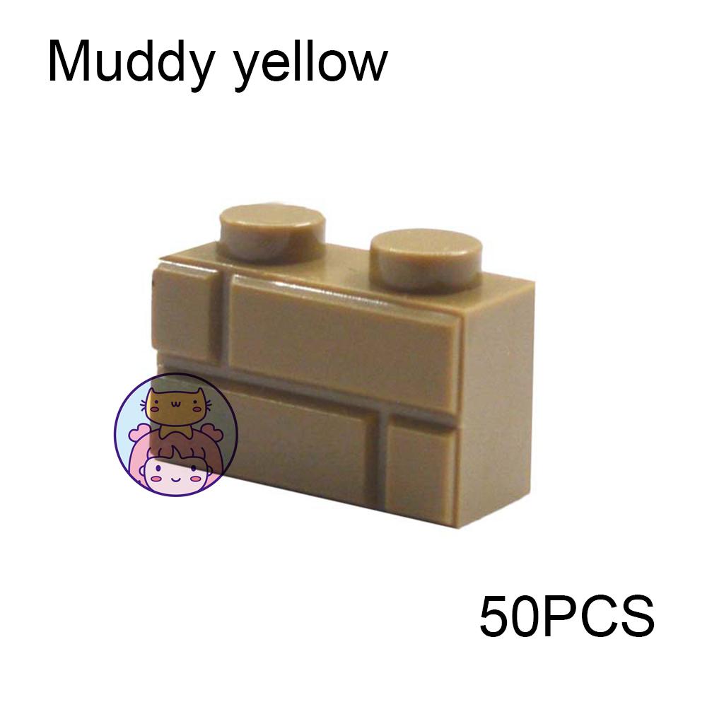 50pcs Wall Striped Bricks MOC 1x2 Building Blocks Toys Palace Castle Creative Figures Military House Wall Transparency Parts
