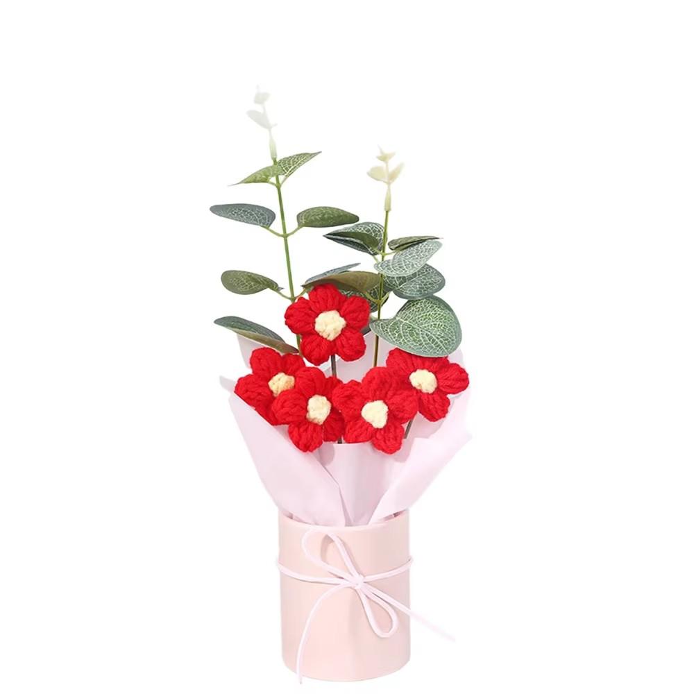 

Forever Knitted Flower Bouquet Handmade Puff Crochet Roses Eternal Flower Gift for Mothers Day Teachers Day Home Decor Ornament 1PC красный