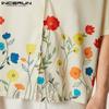 INCERUN Summer T-shirts Men Short Sleeve Floral Print Buttons Casual Loose Tops