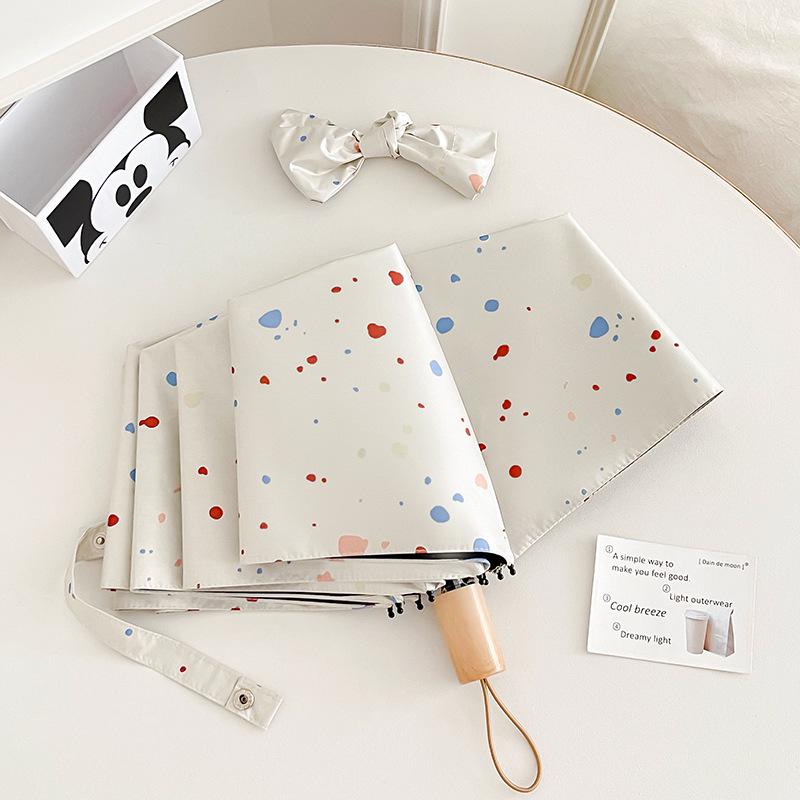 

Cream Splatter Automatic Rain or Shine Umbrella with UV Protection, Black Glue Coating, Foldable Sunshade