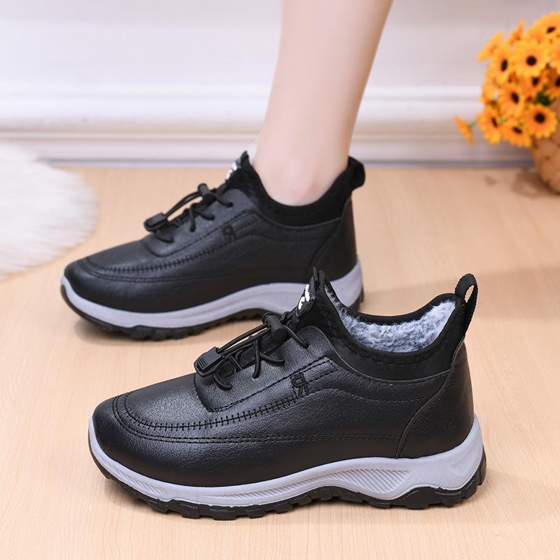 Waterproof snow boots winter new leather walking cotton shoes thick sole non-slip velvet warm mother shoes