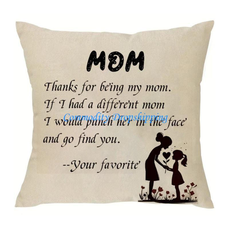 Y5JC Pillowcase Sentimental Mother s Day Linen Cushion Cover 45x45cm for Mum