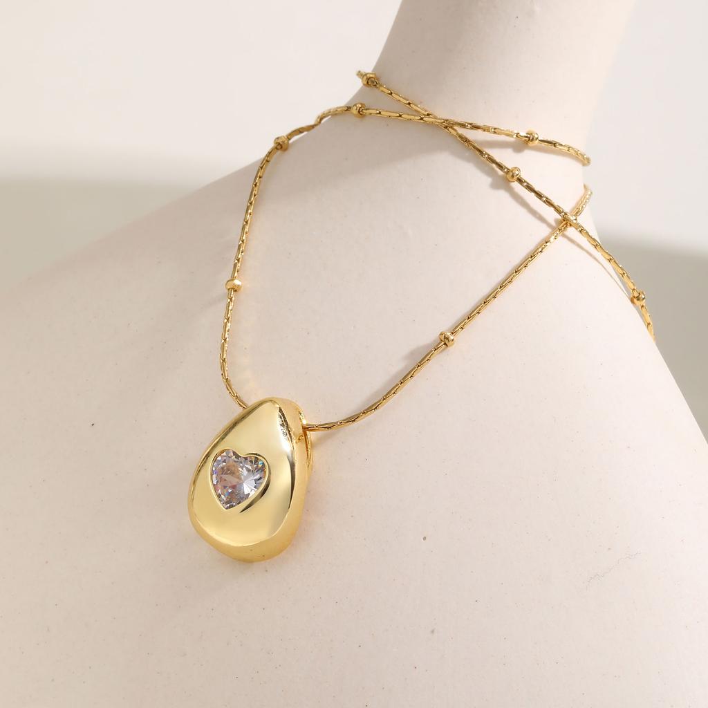 Elegant Heart-shaped Zircon Water Drop Necklace for Women,Stainless Steel Hammer Round Bead Chain Necklaces,Fashion Jewelry Gift