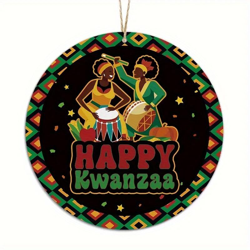 1pc 2d Flat Joyful Festival Circular Wooden Signs - 20cm: Kwanzaa, Diwali, Family Independence Day, Farmhouse, Bar, Cafe, Porch Decoration, Gifts