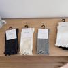 Black Fungus Edge Socks, Women's Mid-calf Socks, Combed Cotton Socks, Vertical Striped Ballet-style Pile Socks
