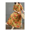 Summer Retro Cotton and Linen Round Neck Short Sleeved Dress, Women's Loose Skirt