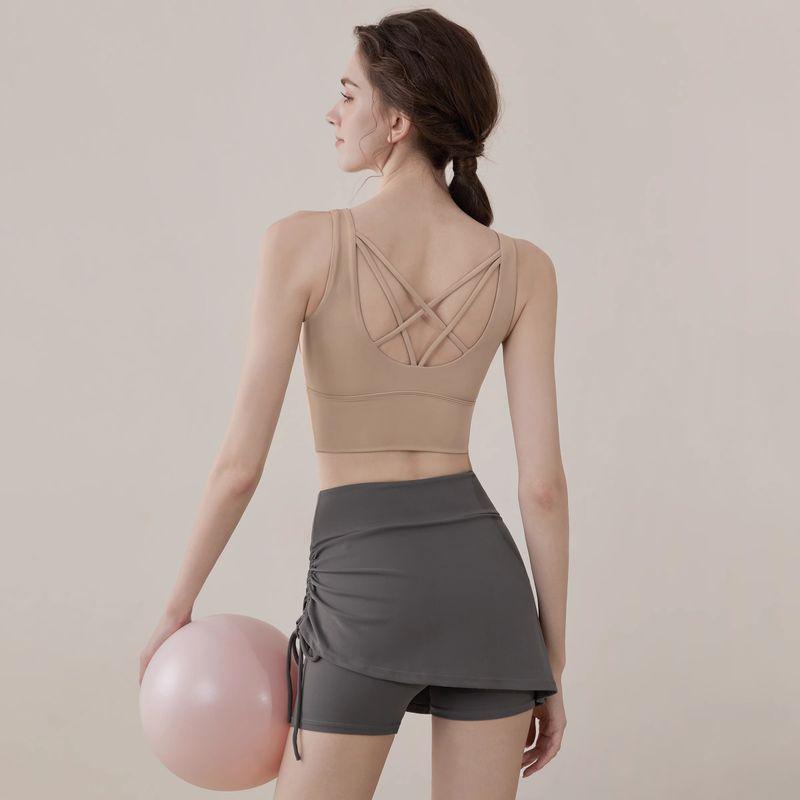 

Новое поступление Кросс без спинки Слитный бюстгальтер Жилет Сексуальный для бега Фитнес Упражнения Тренировки Похудение Верхняя одежда Одежда для йоги Brown Tops [fixed Cup]] XL