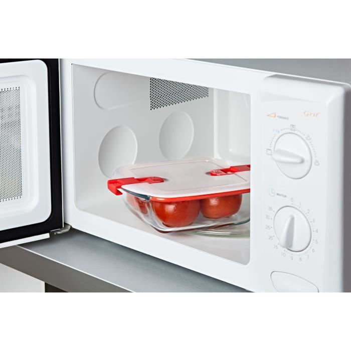 Lot De 3 Lunch Box - PYREX - Cook & Heat - Verre - Carré - Couvercle À Valves Vapeur Spécial Micro-onde - 1 L
