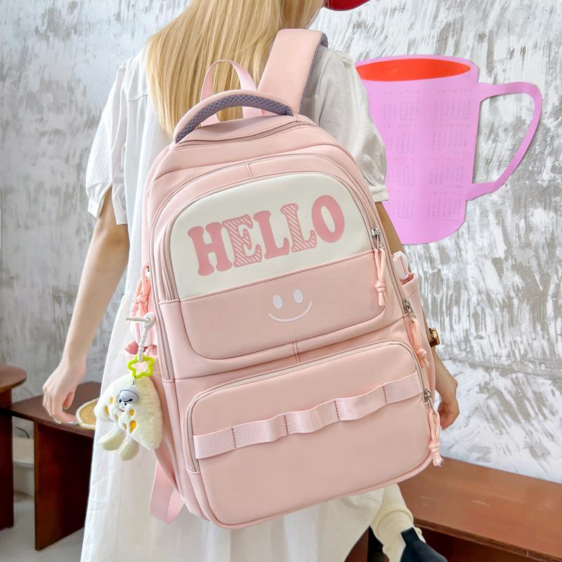 Junior high school student schoolbag women s large-letter-printed multi-compartment backpack simple and versatile spine protection student schoolbag розовый