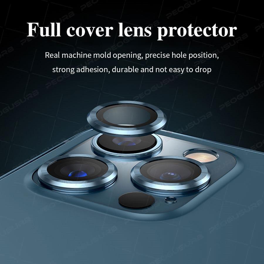 1Set Camera Lens Protector Metal Ring For iPhone 16 15 14 13 12 11 Pro Max 16 Plus 13 12 mini Full Cover Camera Tempered Glass Protective film