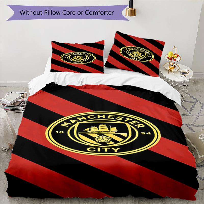 3pcs Manchester City Bedding Set Duvet Cover Closure Includes 1 Duvet Cover & 2 Pillowcases, Soft and Comfortable for All Seasons.