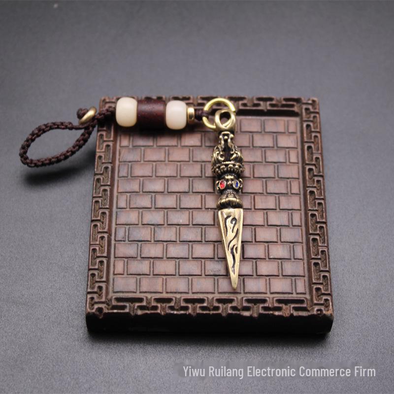 Brass Vajra Pestle Keychain: Tantric Copper Pendant Ornament