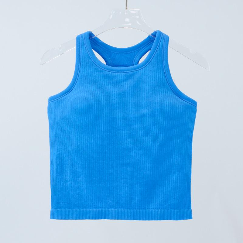 

Женский топ для йоги с высоким уровнем эластичности, вязаный в рубчик, со встроенными нагрудными вкладышами, утягивающий талию и удобный для лета XL (120~130 lbs)