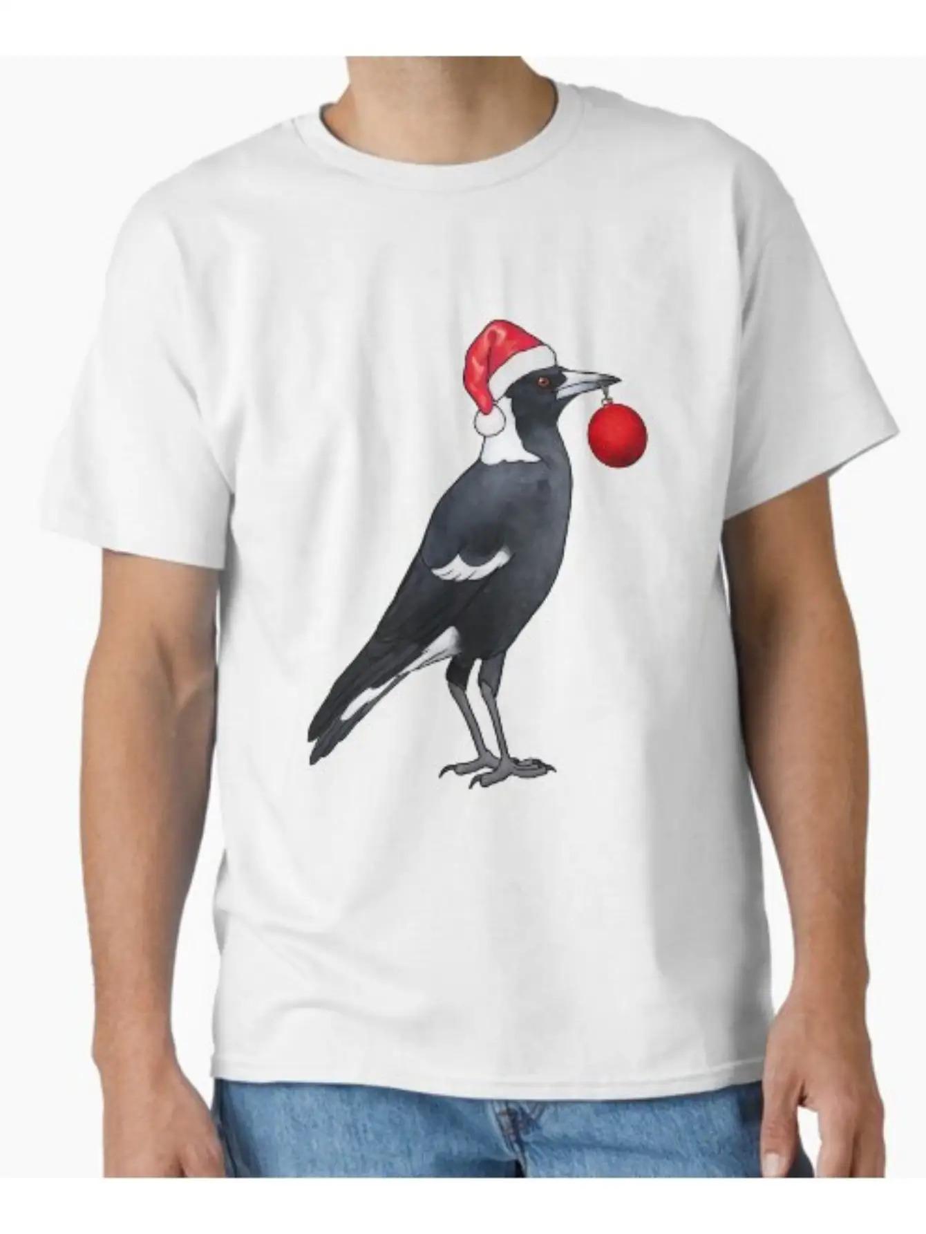 Magpie Bird Graphic T-Shirt - Casual Round Neck Tee with Magpie & Branch L