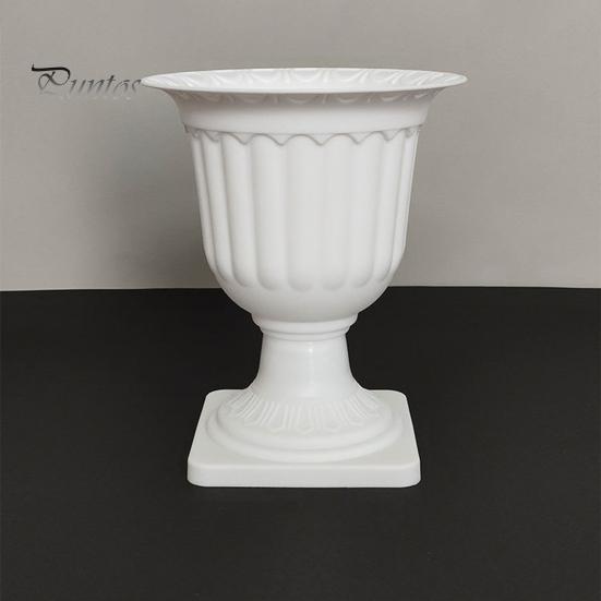 Outdoor Flower Planter Urn Planter, Plastic Plant Pot White Small Faux Flowerpot Urn, Elegant Retro for Indoor Table Decor Sturdy Lightweight