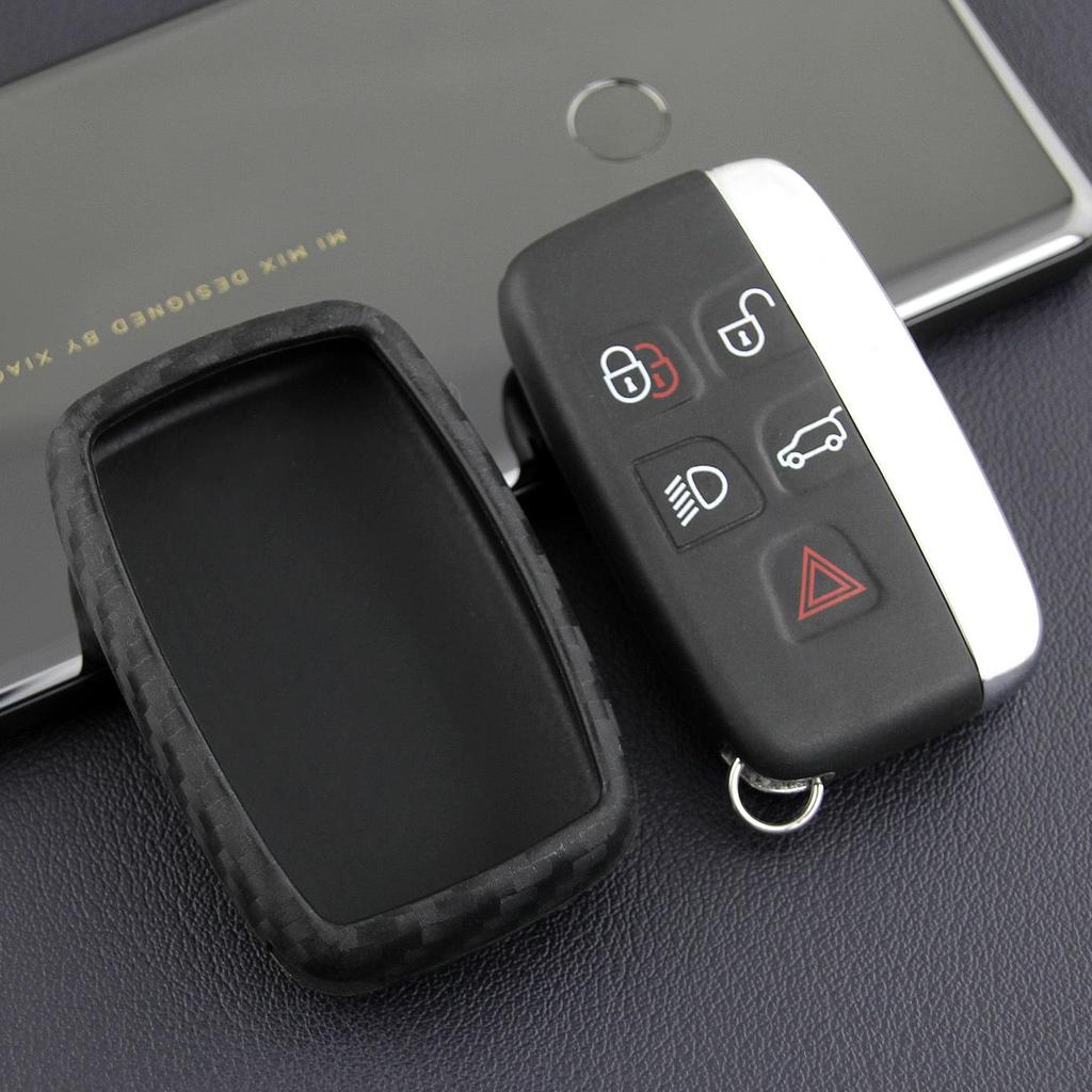 Carbon Fiber Silicone Key Case Cover for Land Rover Models: Range Rover Sport, Velar, Evoque, Discovery 4, Discovery Sport.