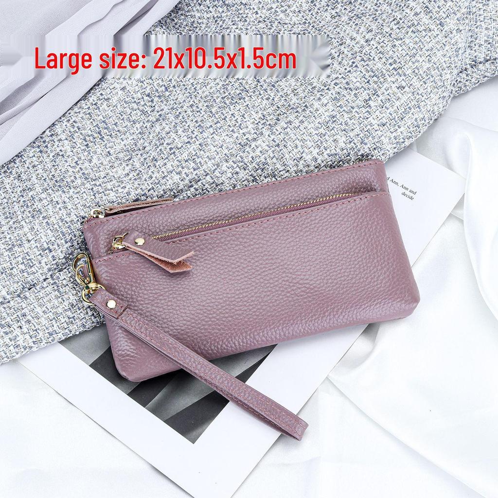 Portefeuille Pochette en Cuir de Vache Grande Capacité pour Femme avec Rangement pour Téléphone