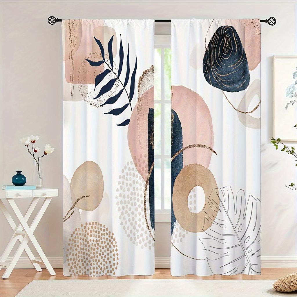 2 Panels Leaf Nordic Geometric Printed Curtain Rod Pocket Window Treatment For Bedroom Office Kitchen Living Room Home Decor