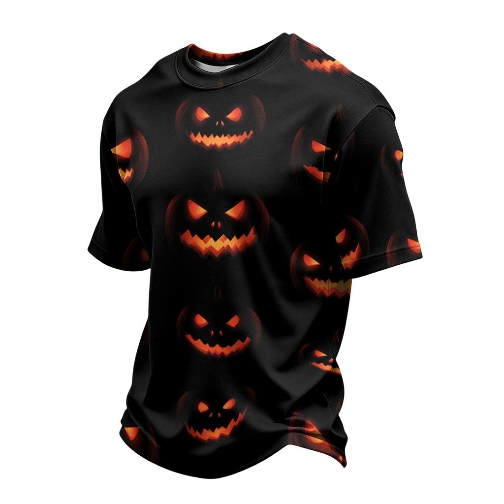 Men's Casual Printed Crew Neck Lightweight Breathable Short Sleeve Top Halloween Themed Graphic Design Comfortable Fit