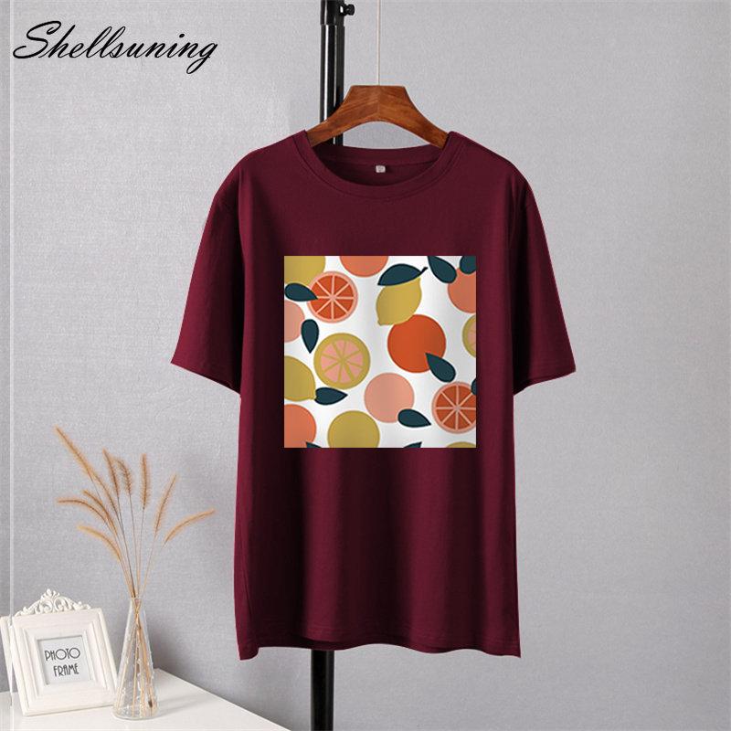 Shellsuning Casaul Kawaii Fruit Printed T Shirt Women Loose O Neck Short Sleeve Base Tees Female Simple Cotton Trendy White Tops