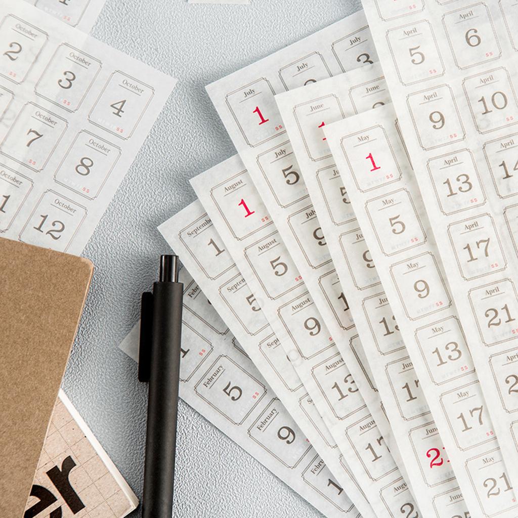 12 Sheets 365 Daily Planner Numbers Sticker 12 Month Planner Date Sticker Calendar Sticker Decorative Planner Sticker