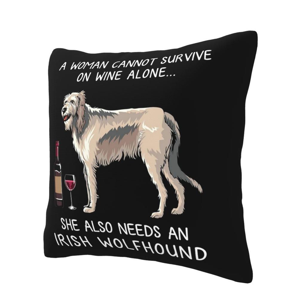 Irish Wolfhound And Wine Funny Dog Square Pillowcase Pillow Cover Cushion Zip Decorative Comfort Throw Pillow for Home Car